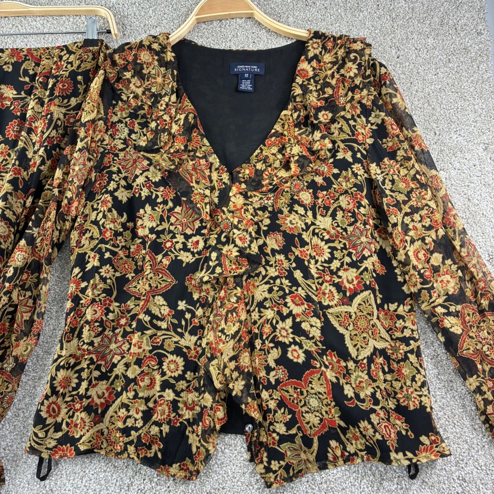 Jones New York Signature 100% Silk 2pc Skirt Set Size 12 Floral Ruffle Georgette